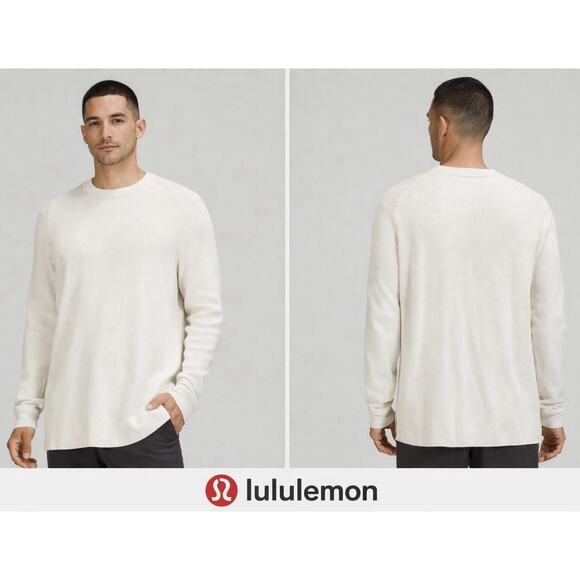 Lululemon Textured Knit Crewneck Sweater Ivory ribbed Long Sleeve Pullover Men L - Picture 2 of 7